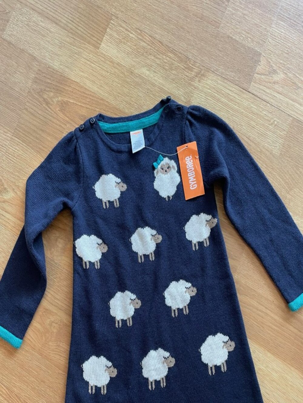 Gymboree Navy Blue sweater dress with sheep and teal NWT size 3T